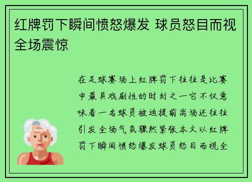 红牌罚下瞬间愤怒爆发 球员怒目而视全场震惊