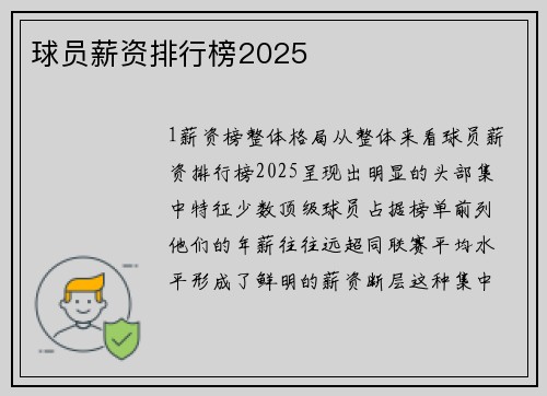 球员薪资排行榜2025