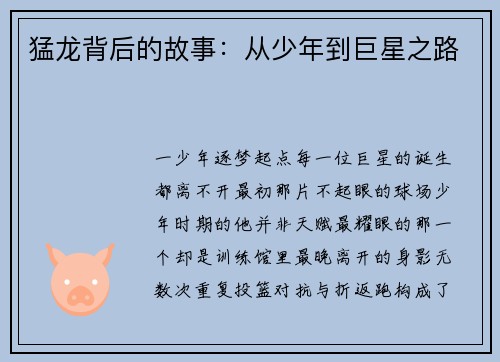 猛龙背后的故事：从少年到巨星之路